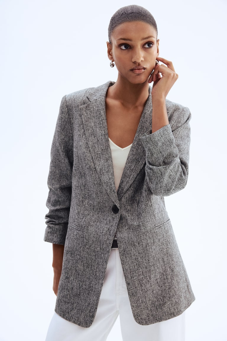 Gathered-Sleeve Blazer