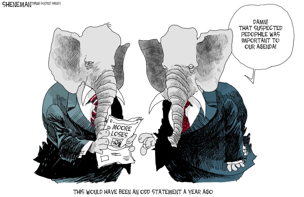 Political cartoon U.S. GOP Alabama loss Trump sexual assault | The Week