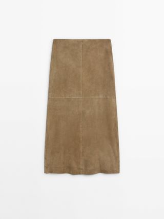 Straight Fit Suede Leather Midi Skirt