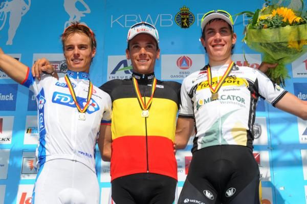 Gianni Meersman (FDJ), Philippe Gilbert (Omega Pharma-Lotto) and Jelle Wallays (Topsport Vlaanderen) on the podium
