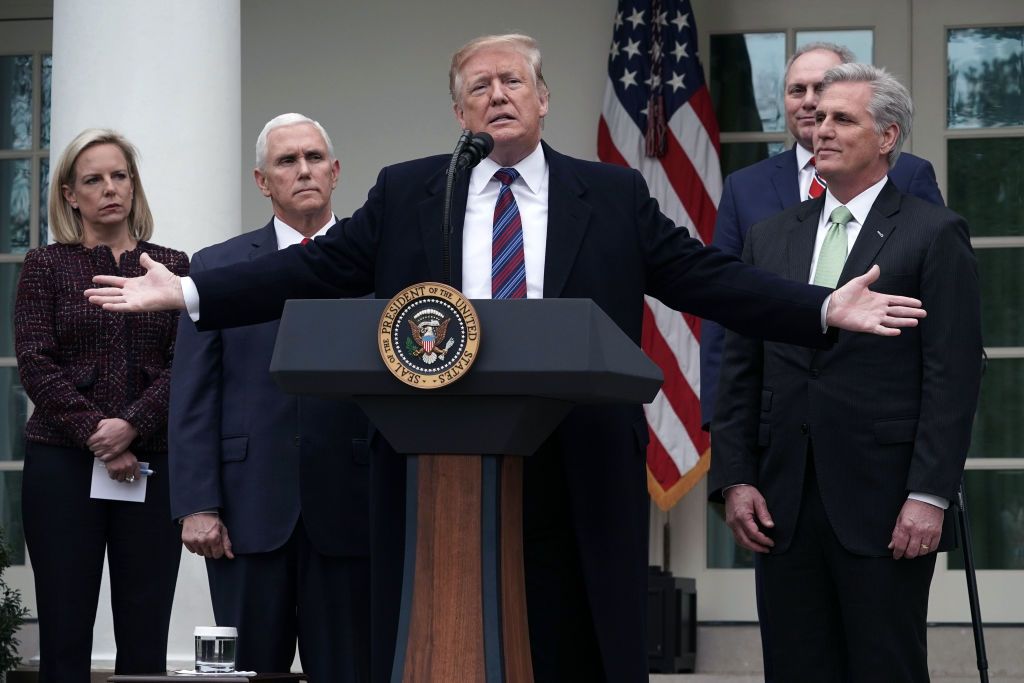 President Trump discusses the government shutdown at a press conference.