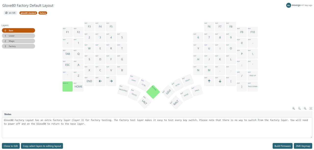 MoErgo online layout editor for the Glove80 keyboard