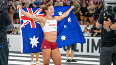 Tia Clair-Toomey at the CrossFit Games showing off her six-pack