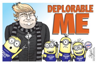 Political cartoon U.S. 2016 election Donald Trump Minions deplorables