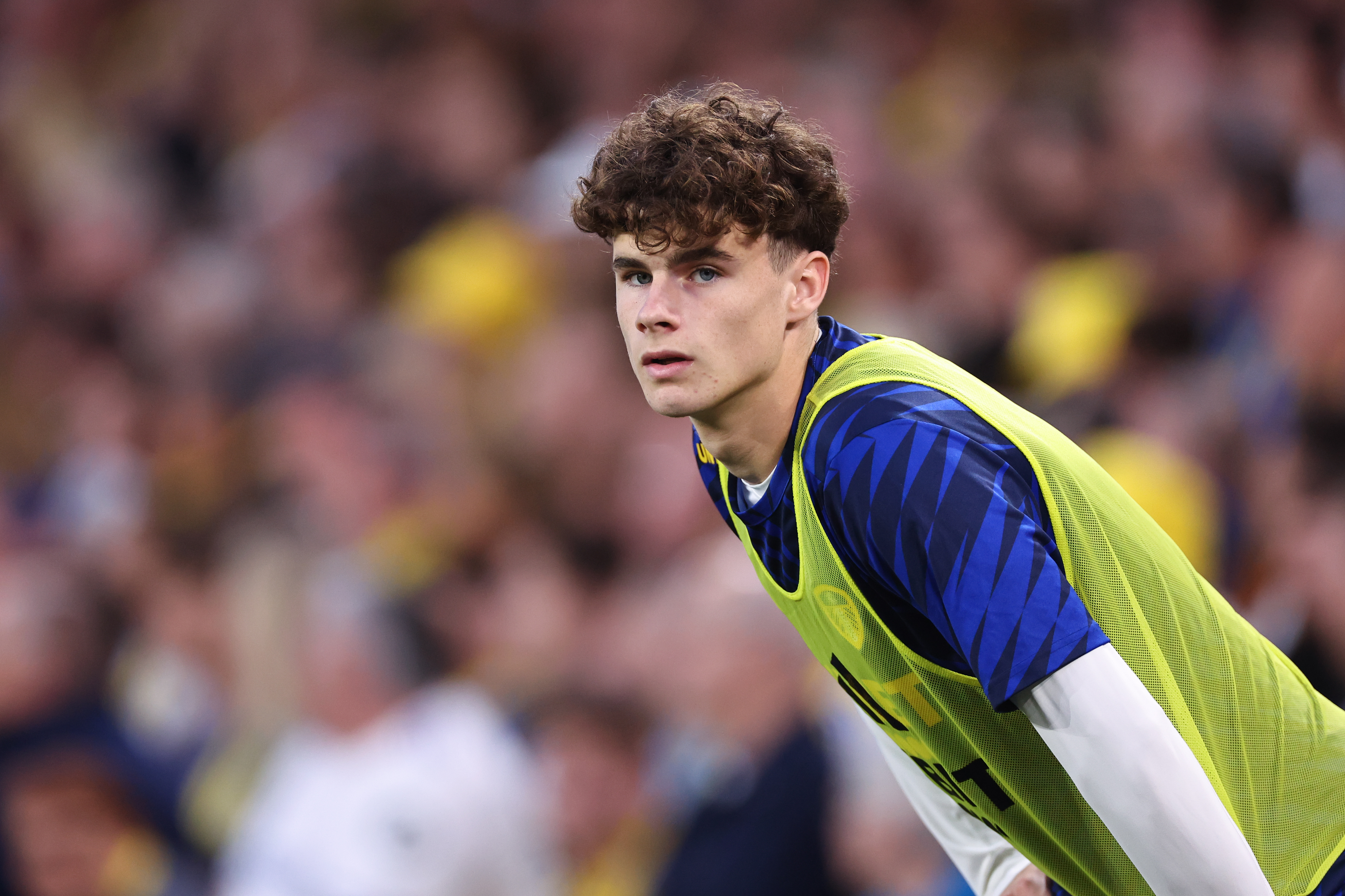 LEEDS, ENGLAND - APRIL 28: Harry Gray of Leeds United during the Sky Bet Championship match between Leeds United FC and Bristol City FC at Elland Road on April 28, 2025 in Leeds, England. (Photo by Robbie Jay Barratt - AMA/Getty Images)