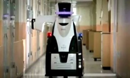 A robotic guard patrols the halls of a prison in Pohang, South Korea: The robots will help relieve overworked prison guards, and hopefully reduce labor costs. 