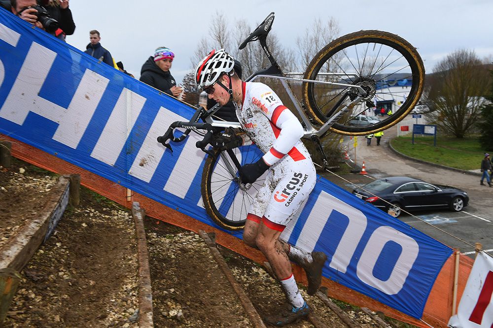 Mathieu van der Poel (Corendon-Circus) hits the steps