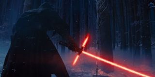 Kylo Ren with lightsaber in Star Wars: The Force Awakens