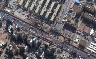 A wider view from WorldView-3 of pro-Iranian protests at the U.S. Embassy in Baghdad, Iraq on Jan. 1, 2019.
