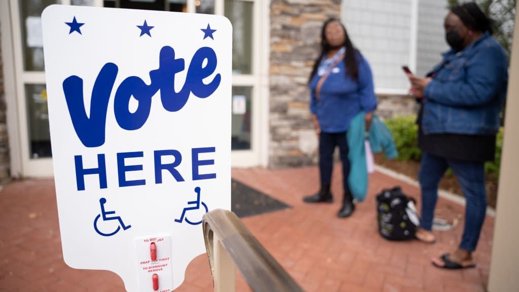 Women stand in line to vote in North Carolina.