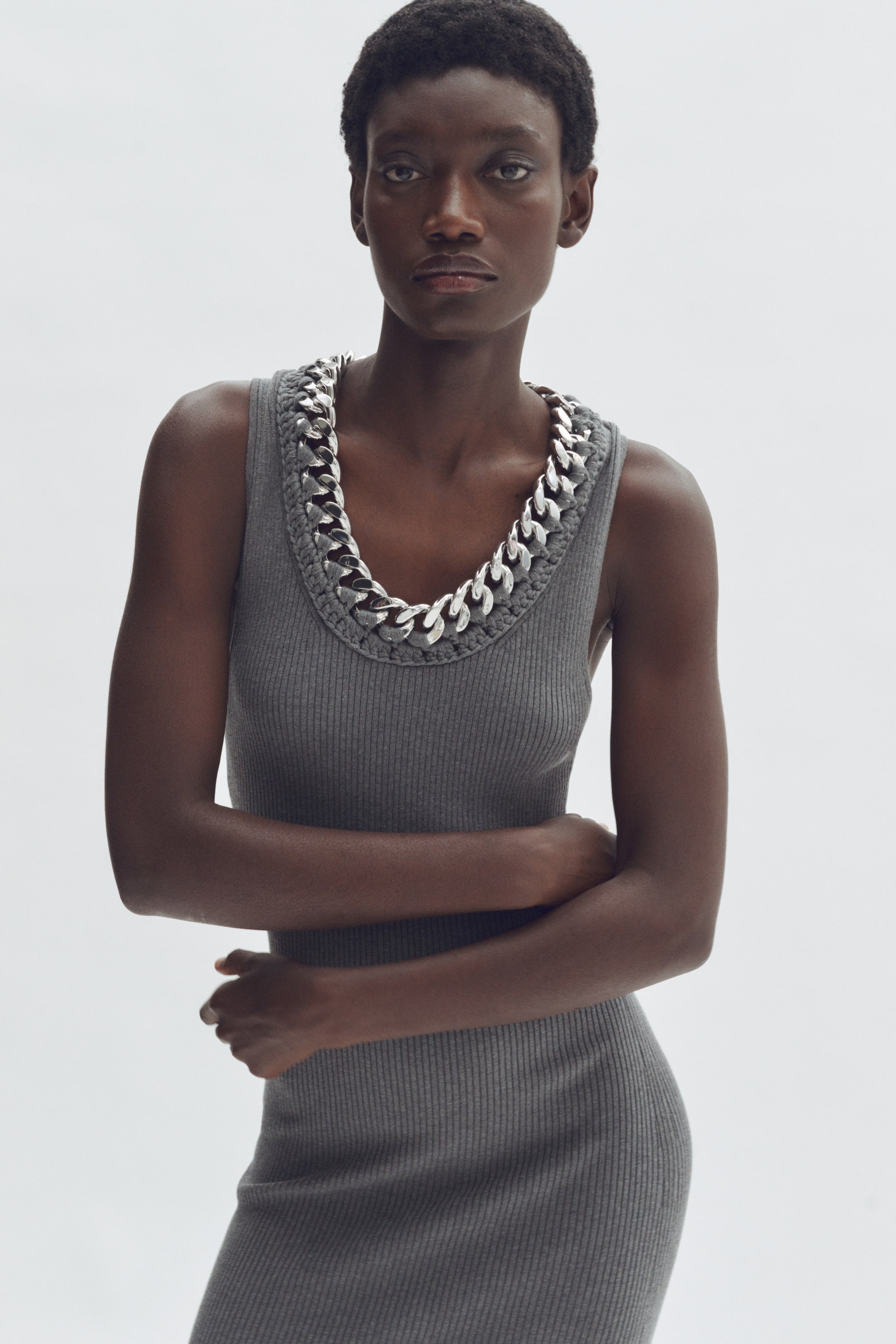 Chain-Detail Ribbed Dress