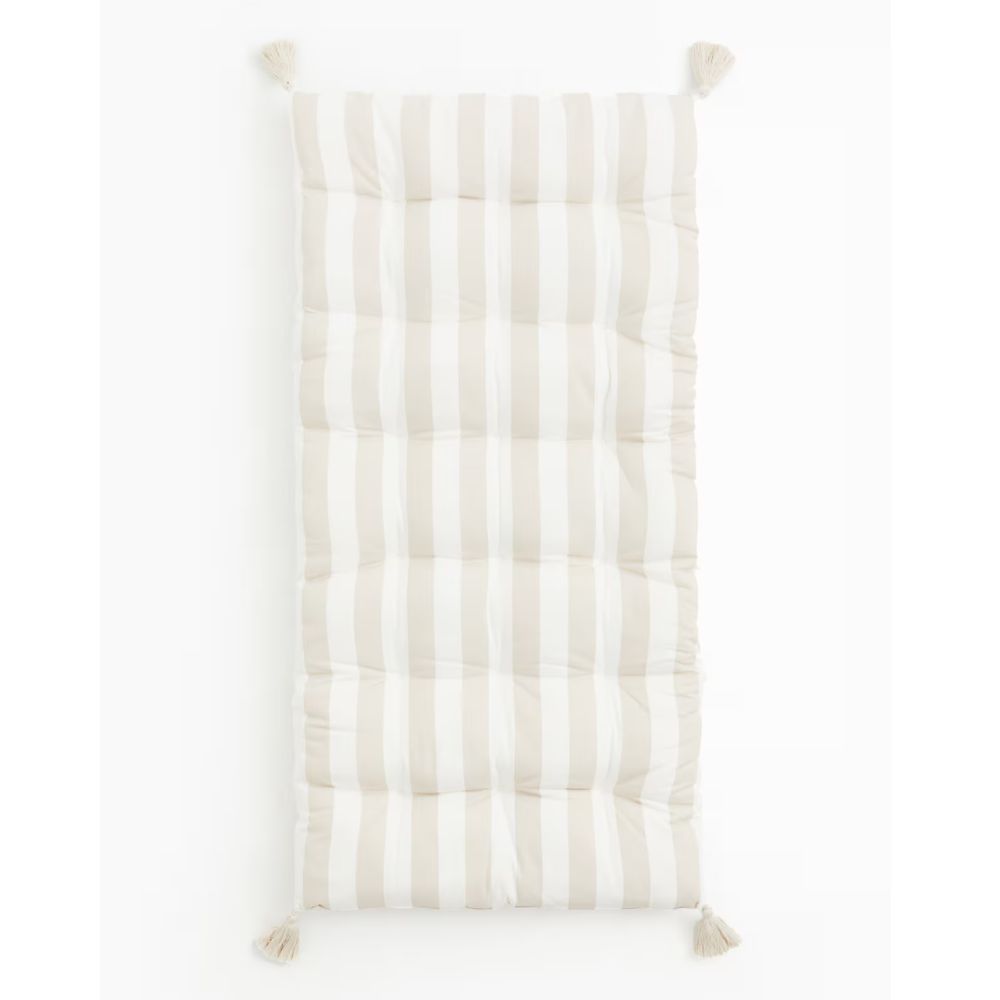Beige & White Tasseled Seat Cushion