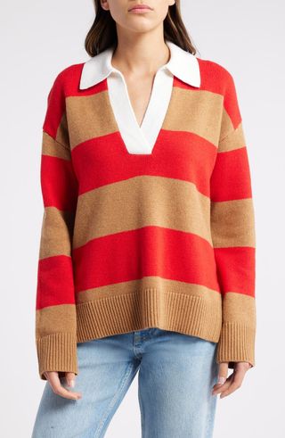 Harris Stripe Cotton, Wool 
Cashmere Polo Sweater