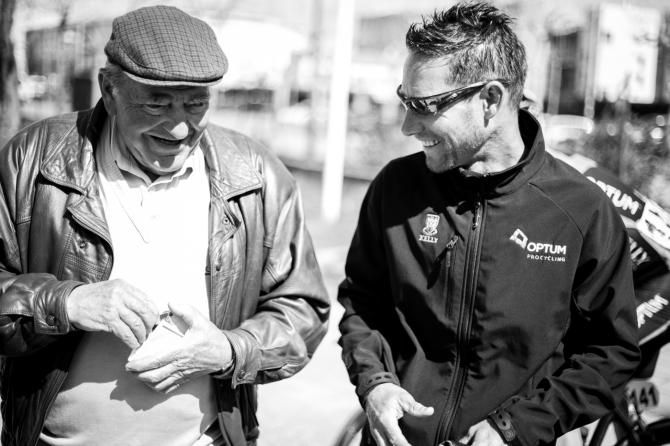 Eric Wohlberg enjoys a laugh with a local fan