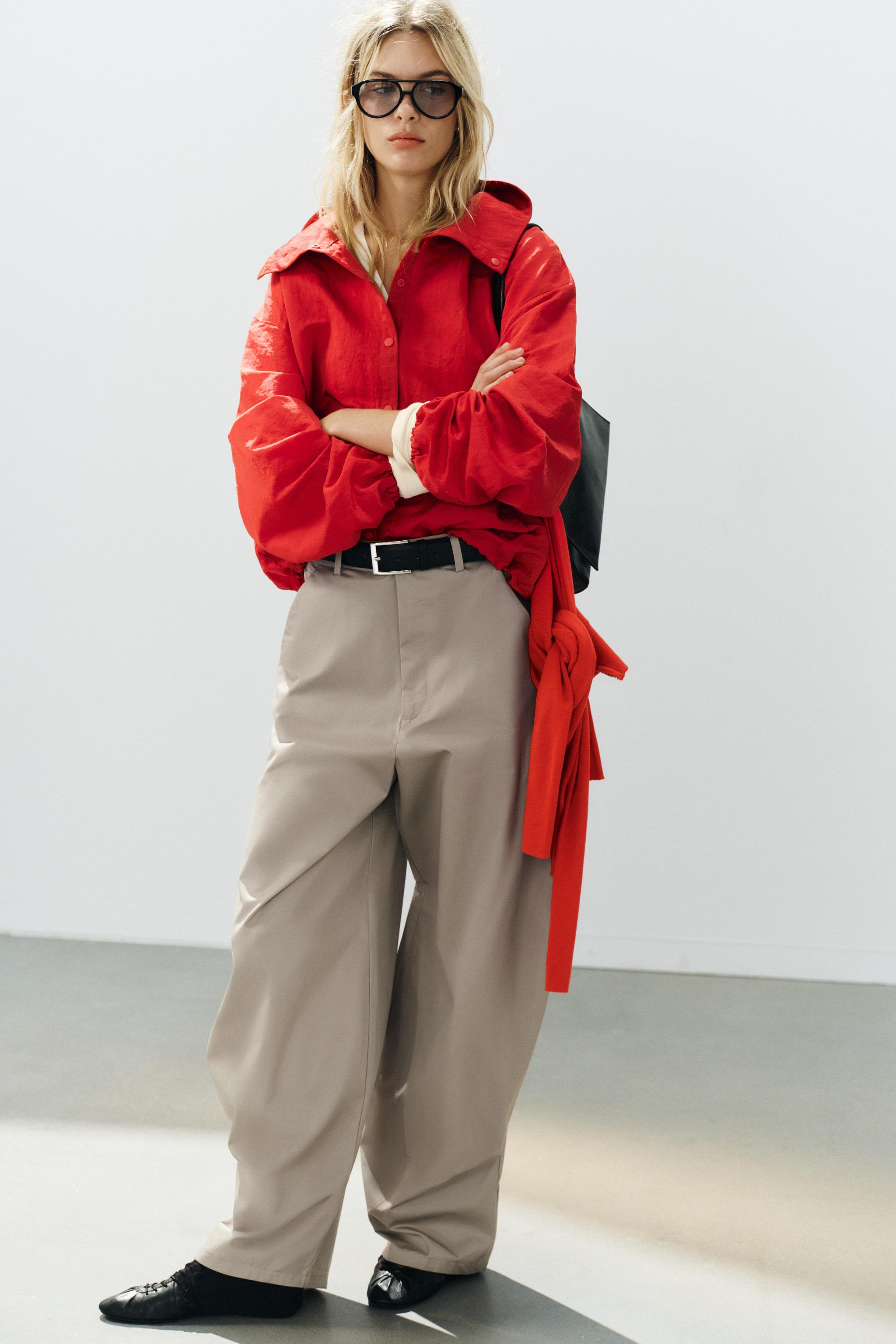 Technical Fabric Button-Up Jacket - Red - Xs