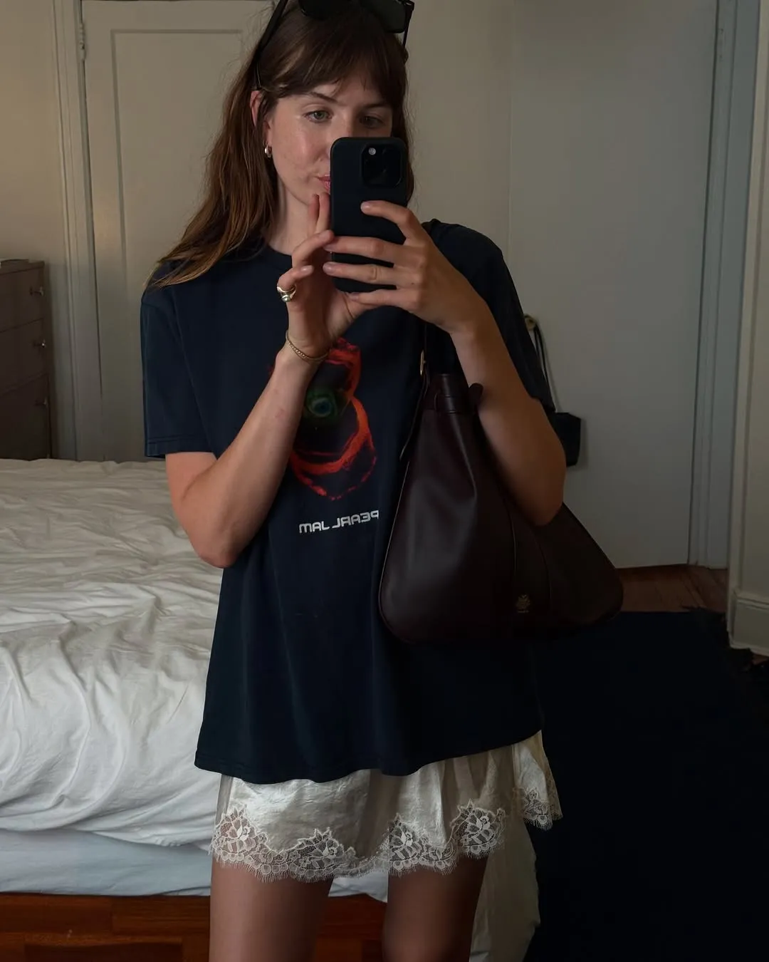 Lizzy Hadfield in silk shorts.