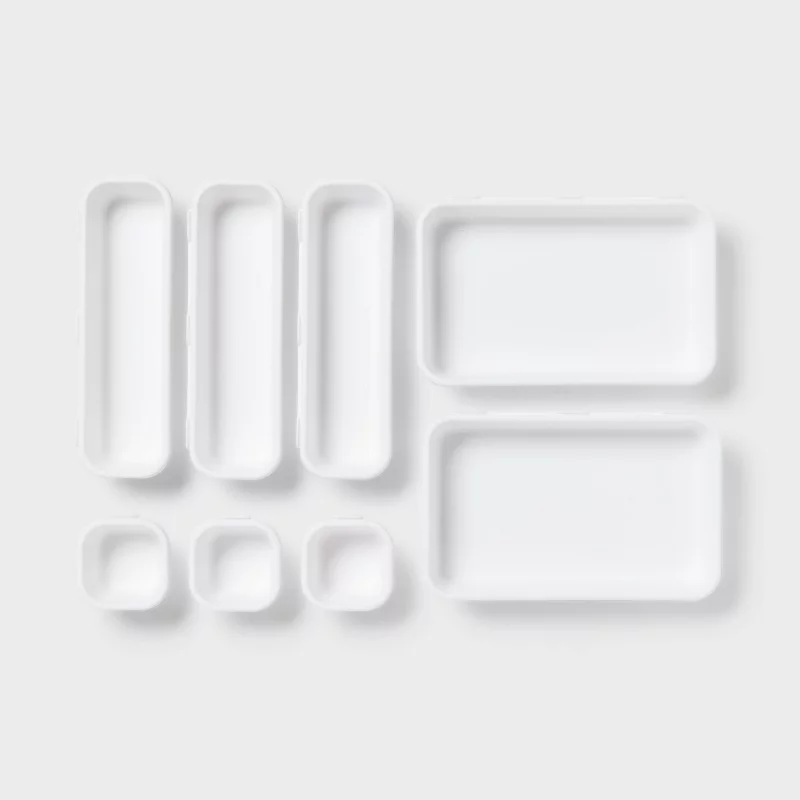 8pc Plastic Drawer Organizer Set White - Brightroom™: Modern In-Drawer Flatware Storage, Multiple Compartments, Dishwasher-Safe