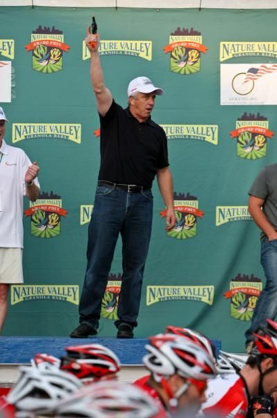 Greg LeMond was on hand to start the men's race.