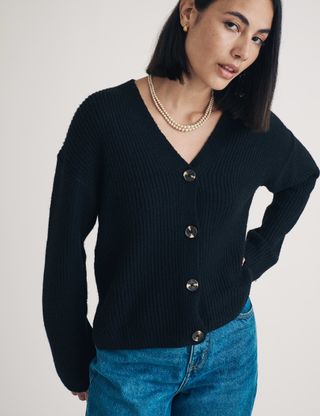 Cotton Rich Ribbed V-Neck Cardigan