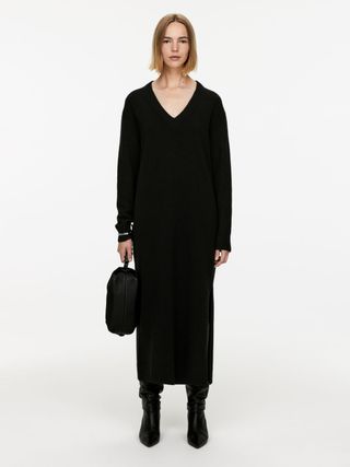 V-Neck Wool Dress