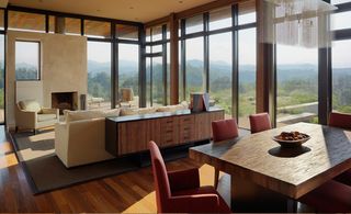 The main open plan living space looks across the valley to the Blue Ridge Mountains beyond