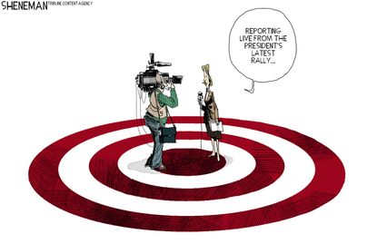 Political cartoon U.S. Trump rally media target enemy of the peoplCopy