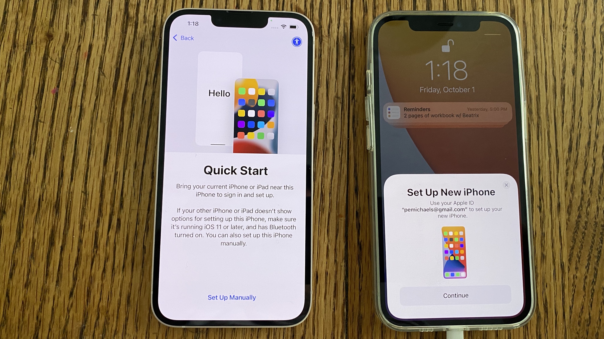 bring your old iphone next to your new iphone to use quick start
