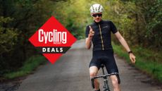Image shows cyclist celebrating new deals