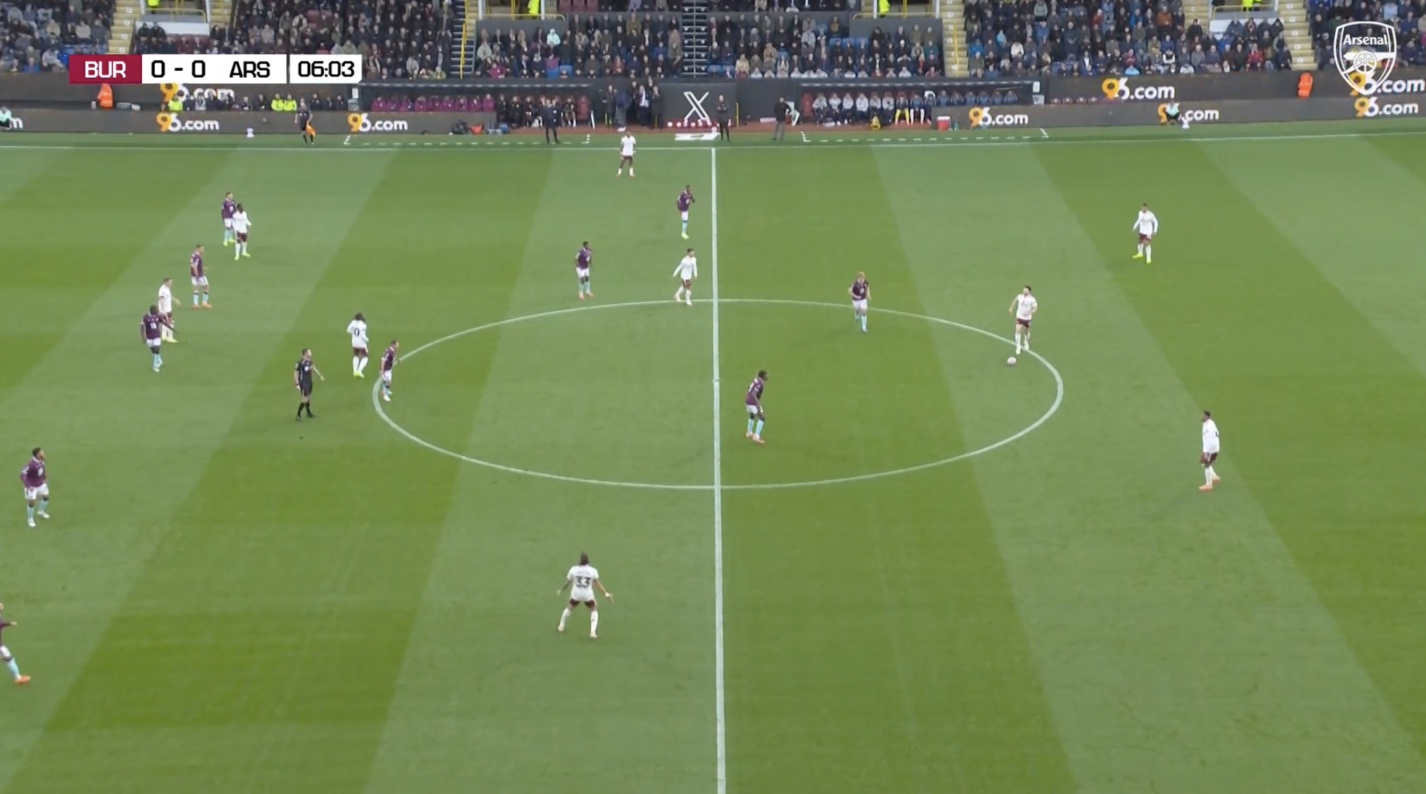 Declan Rice dictates play from the centre of a back three for Arsenal