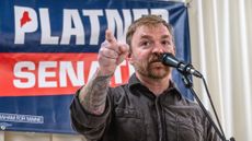 Democratic U.S. Senate candidate Graham Platner speaks to voters at a town hall at the Elks Lodge 188 on June 7, 2026 in Portland, Maine