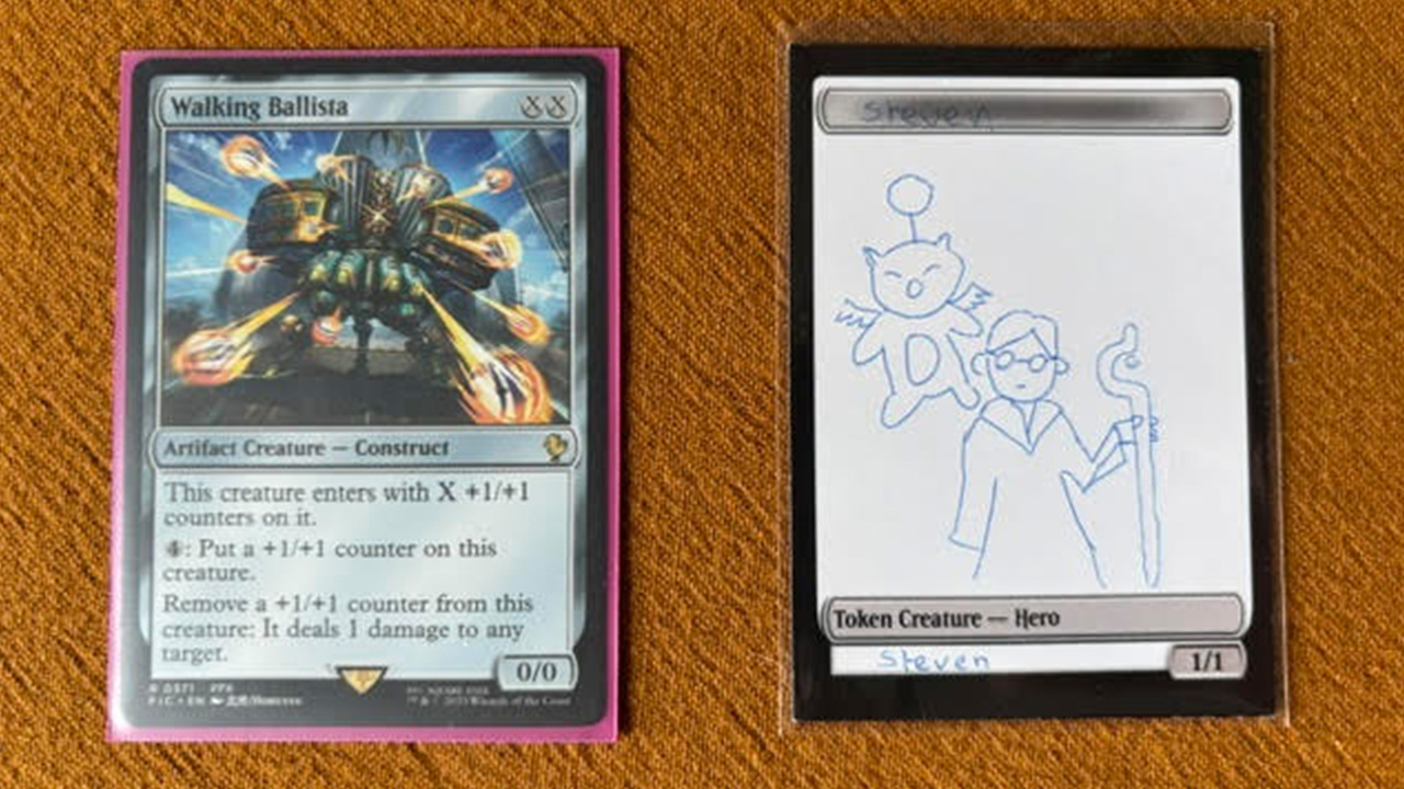 The Walking Ballista card and Dani&#039;s custom Steven hero in MTG Final Fantasy