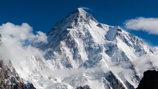 K2 as seen from Broad Peak base camp on Baltoro Glacier Pakistan