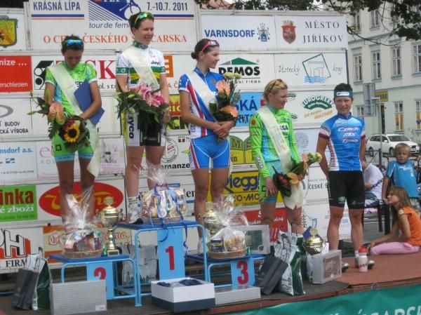 The final women's podium; Natalia Boyarskaya (Rus), Amanda Spratt (Aus), Larisa Pankova (Rus).