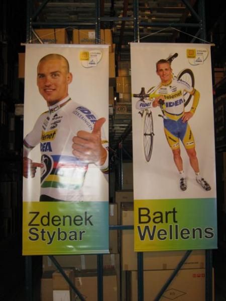 Banners of cyclo-cross rider Zdenek Stybar and Bart Wellens decorate the warehouse.