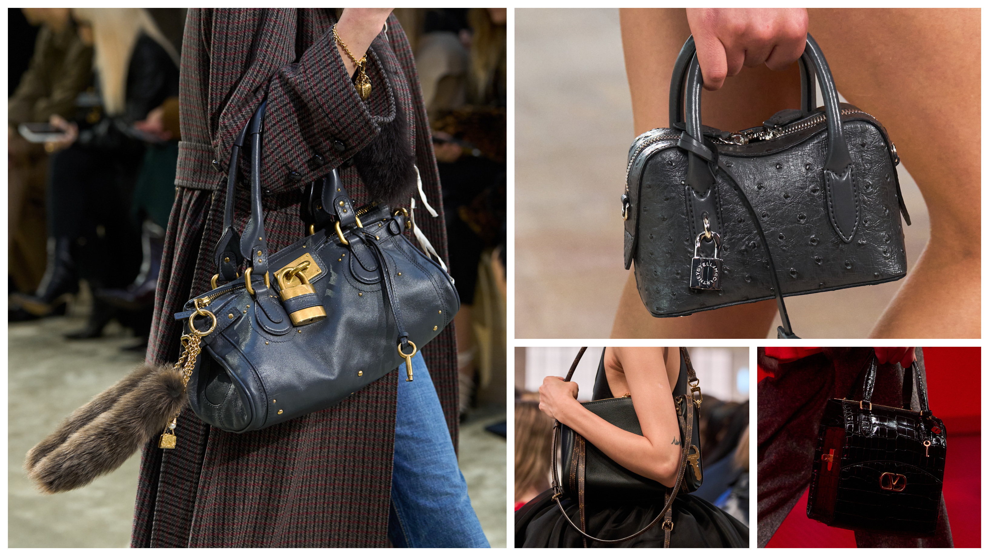 fall 2025 bag trends with padlocks and keys at Chlo&amp;eacute;, Stella McCartney, Louis Vuitton, Valentino