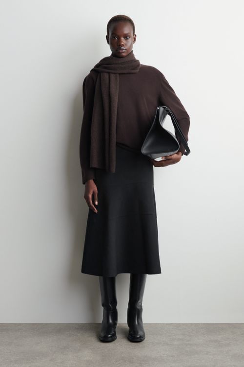 Curved A-Line Midi Skirt