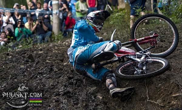 Steve Peat goes down.
