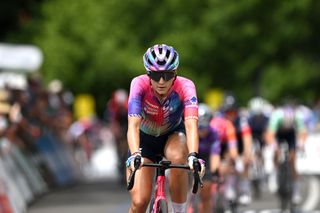 STIRLING AUSTRALIA JANUARY 19 Chloe Dygert of The United States and Team CanyonSram Zondacrypto crosses the finish line as stage winner during the 9th Santos Womens Tour Down Under 2025 Stage 3 a 1059km stage from Stirling to Stirling 444m UCIWWT on January 19 2025 in Stirling Australia Photo by Dario BelingheriGetty Images