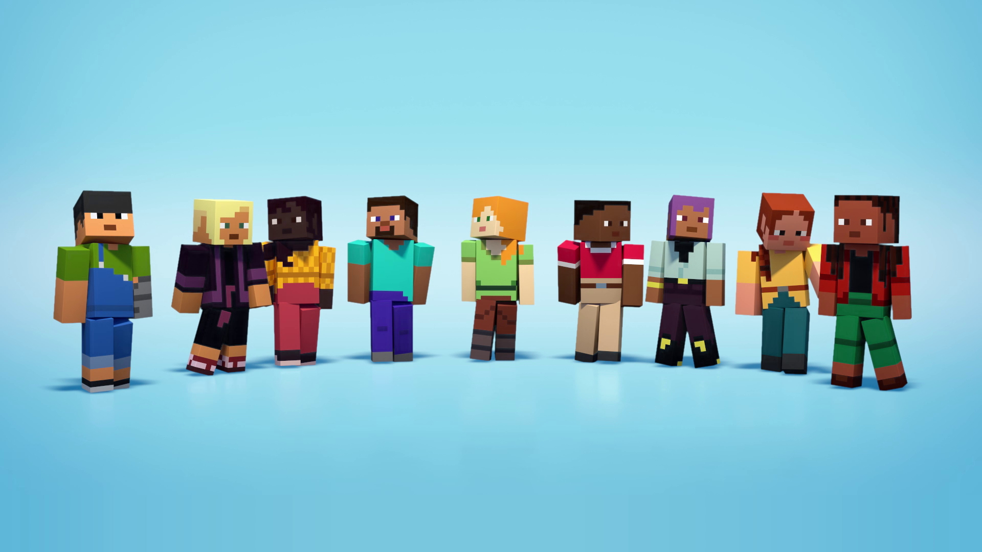 Imagem de todos os novos personagens padrão do Minecraft.