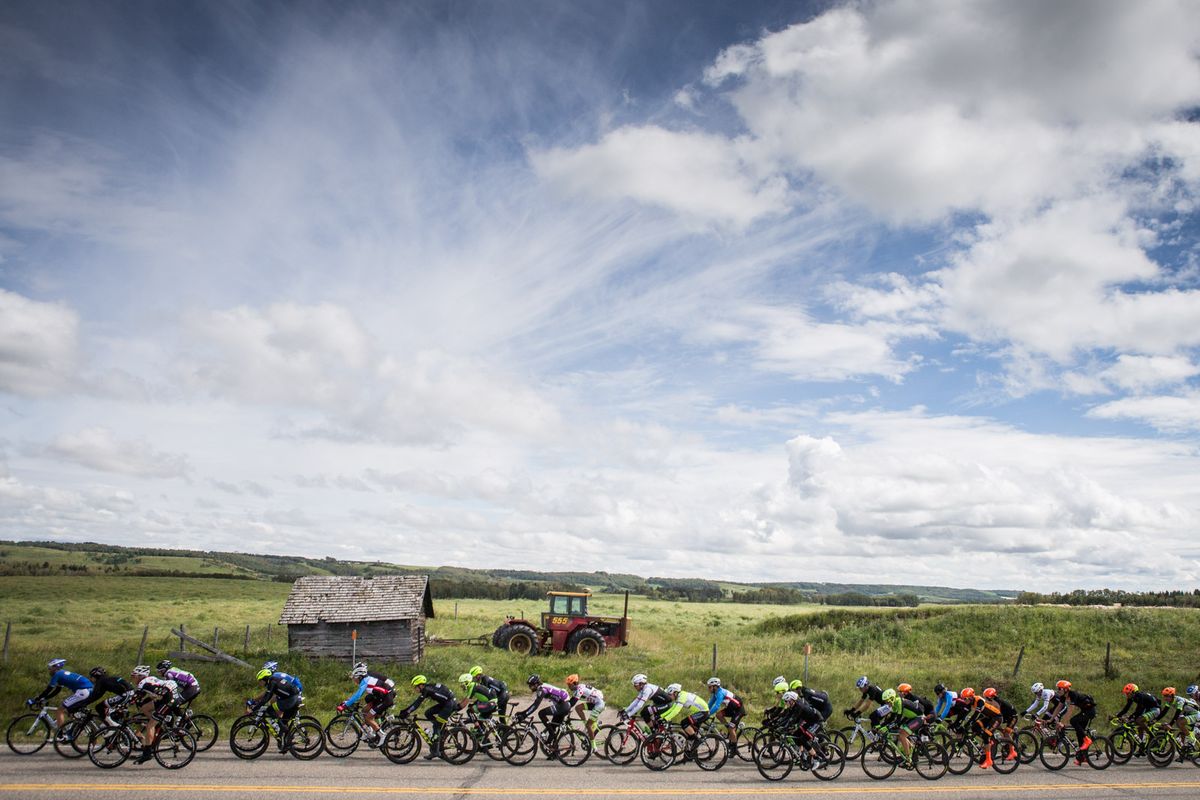 The peloton passed lots of farmland along the stage 3 route in Alberta