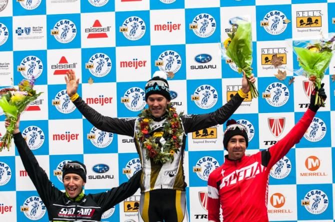 Men's Iceman podium: Jeremiah Bishop, Geoff Kabush, Todd Wells