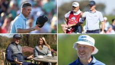 Four-way split image of Justin Rose and his caddie Mark Fulcher, his wife Kate Rose, and his coach Phil Kenyon.