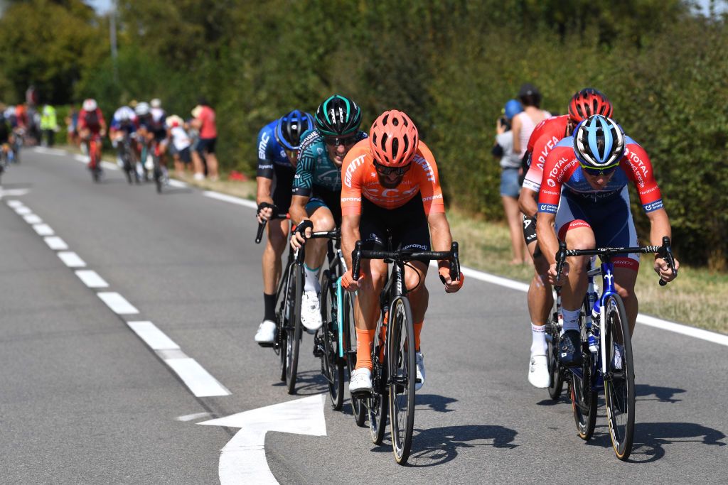 GRAND COLOMBIER FRANCE SEPTEMBER 13 Simon Geschke of Germany and CCC Team Niccolo Bonifazio of Italy and Team Total Direct Energie Breakaway during the 107th Tour de France 2020 Stage 15 a 1745km stage from Lyon to Grand Colombier 1501m TDF2020 LeTour on September 13 2020 in Grand Colombier France Photo by Tim de WaeleGetty Images