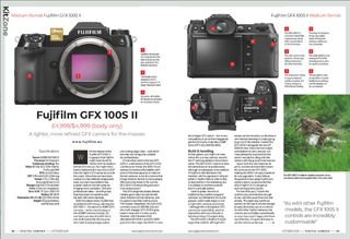 Opening two pages of the Fujifilm GFX 100S II camera review in the October 2024 issue of Digital Camera magazine