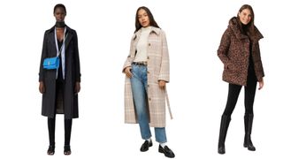 Burberry, Reformation, Hobbs models wearing various coats