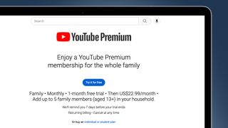 A laptop screen showing the YouTube Premium family plan page
