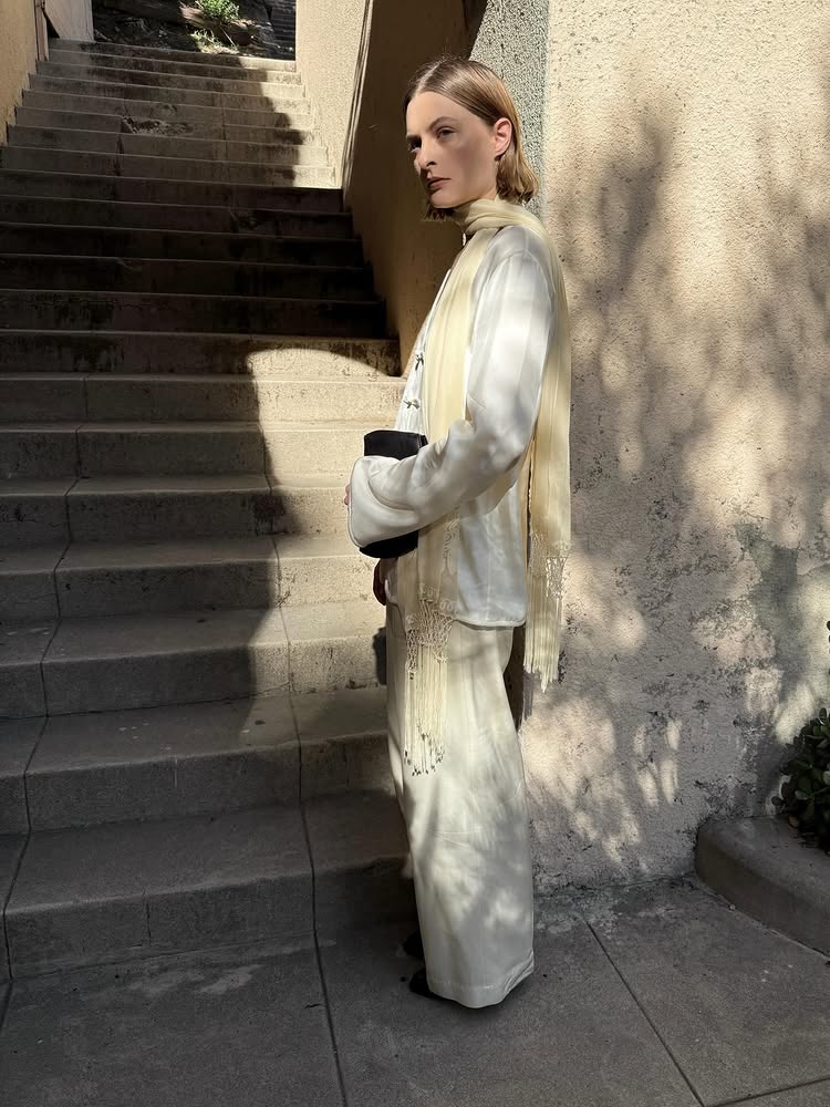 An image of @christietyler wearing a silk scarf.