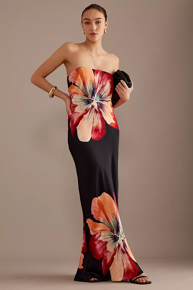 The Fleur Strapless Satin Maxi Slip Dress