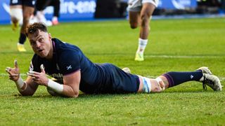 Scotland's Jack Dempsey celebrates after scoring a try during a Quilter Nations Series match between Scotland and Argentina at Scottish Gas Murrayfield, on November 16, 2025, in Edinburgh, Scotland.