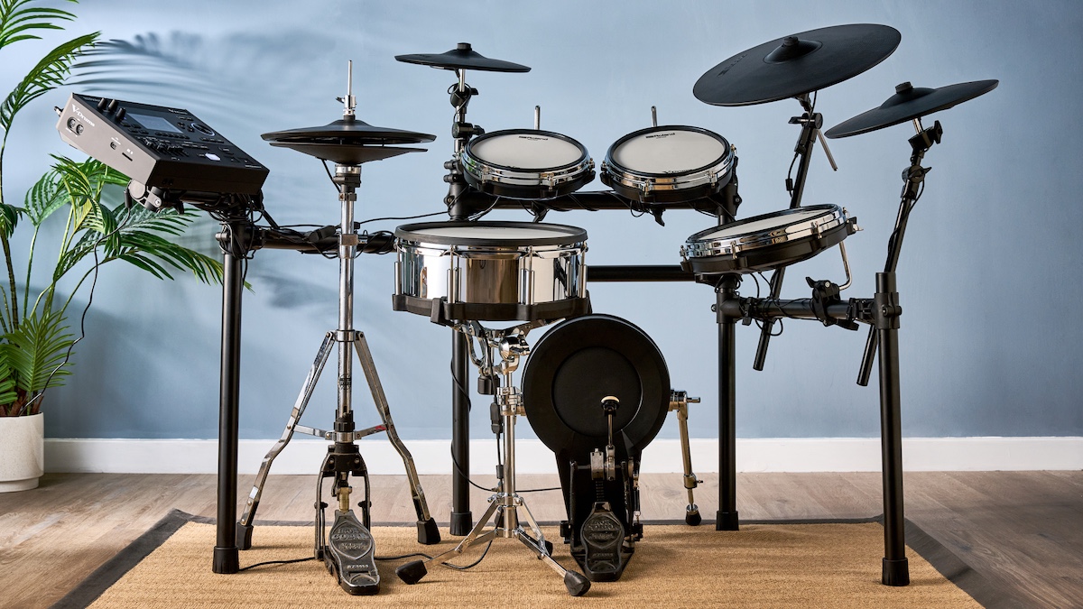 Rear view of Roland TD516 electronic drum set